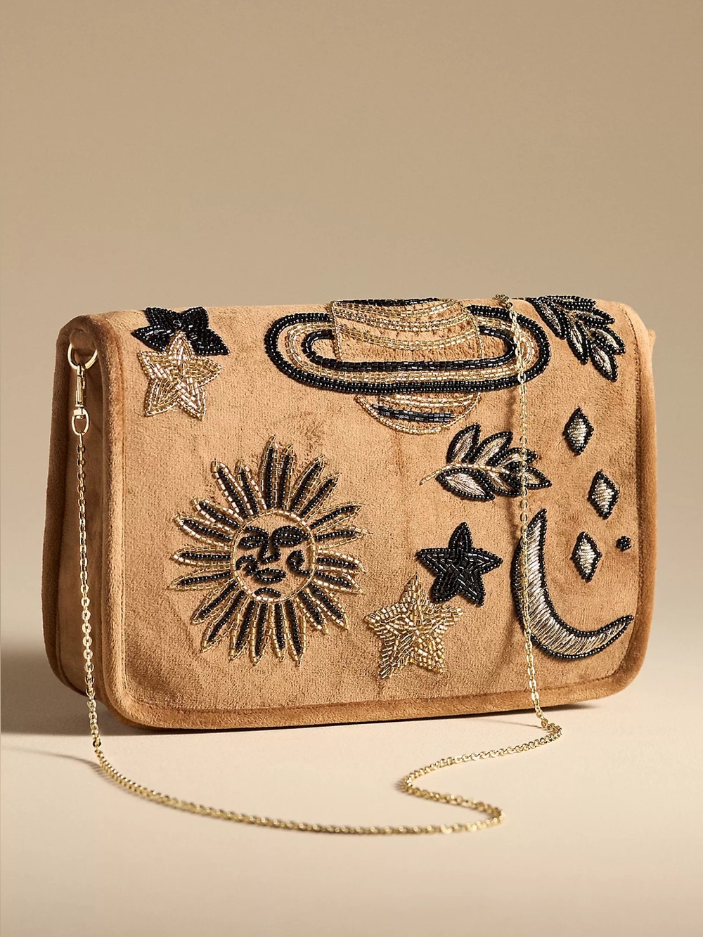 Anthropologie Celestial Velvet Clutch Crossbody Bag
